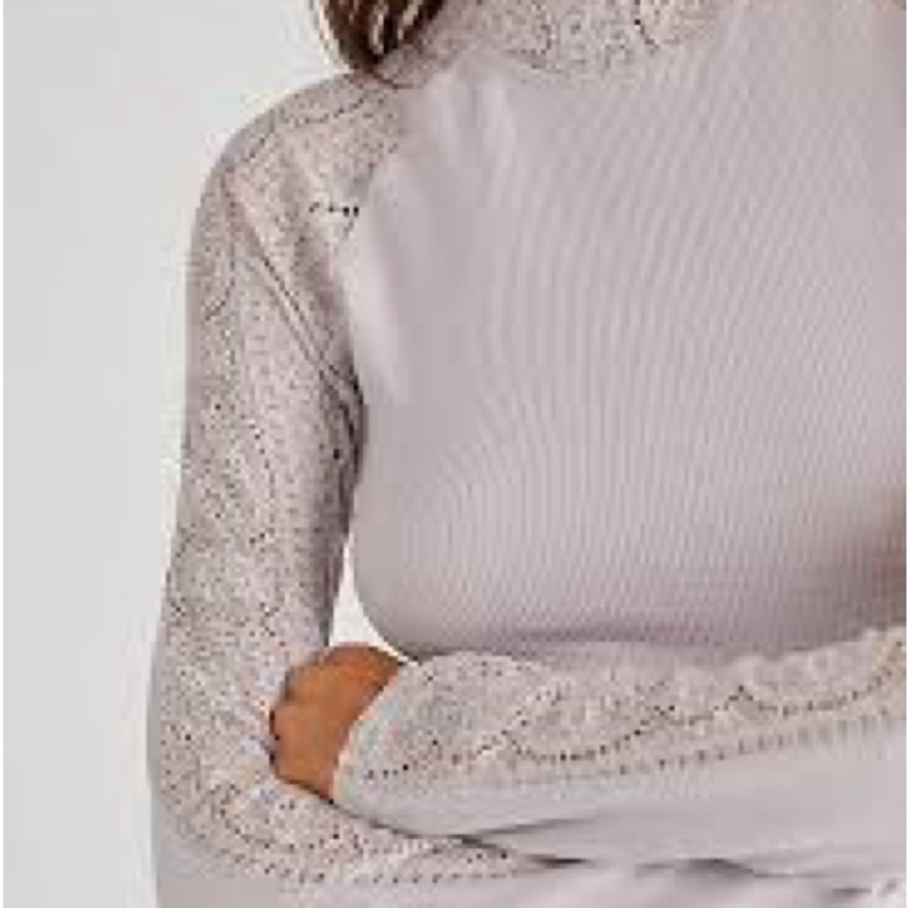 Free People Lavender Lace Sleeve Top